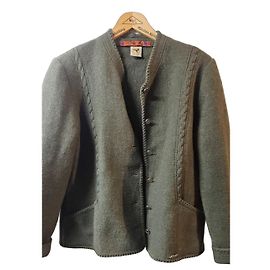 Autre Marque Grüne Wolljacke mit Zopfmuster und Knöpfen
