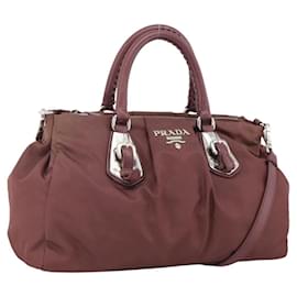 PRADA Borsa a Mano Nylon 2 vie Bordeaux Argento Auth BSZ102A