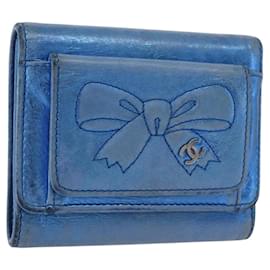 CHANEL Portafoglio Compatto in Pelle Blu Argento CC Auth 172453