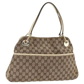 Borsa a mano in tela GG Gucci Beige Oro 121023 Auth 174123