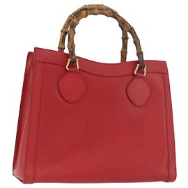 Borsa a Mano in Pelle Gucci Bamboo Rossa Oro 002 1186 0260 Auth ep13591