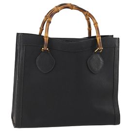 Bolso de mano de cuero Gucci Bamboo negro y dorado 002 123 0260 Auth 172866