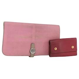 Hermès Portafoglio HERMES in pelle 2 pezzi Rosso Rosa Auth bs33530