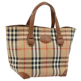 Borsa a mano Burberrys Nova Check in tela beige oro Auth 173795
