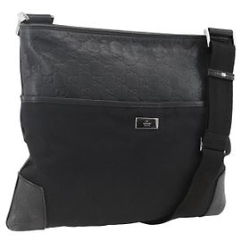 GUCCI Borsa a Spalla Guccissima Tela Nera Argento 161822 Auth ep13661