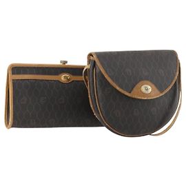 Christian Dior Honigwaben-Canvas-Clutch-Tasche PVC 2 Set Schwarz Auth ti3763