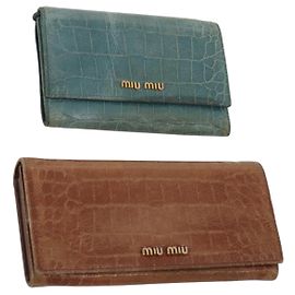 Portafoglio Miu Miu in pelle 2 pezzi marrone verde Auth BA11023