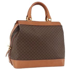 Céline Bolsa de mão em lona Macadam CELINE em couro PVC marrom e dourado Auth 173794