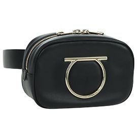 Borsa a vita Gancini in pelle nera e oro Auth ARZ136V di Salvatore Ferragamo