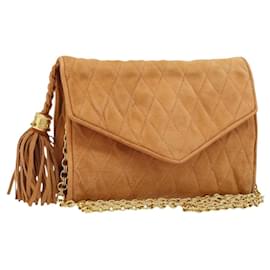 Borsa a Spalla CHANEL in Pelle Scamosciata Marrone con Catena Dorata CC Auth bs33823