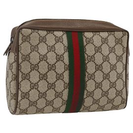 GUCCI GG Supreme Web Sherry Line Clutch Bag PVC Beige 89 01 012 Auth BA11226