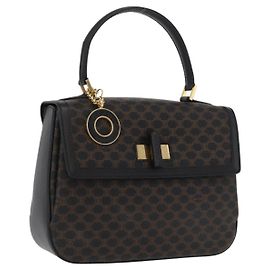Céline Borsa a mano in tela Macadam Circle CELINE in pelle PVC nera e oro Auth 172374