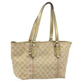 GUCCI GG Canvas Sherry Line Tote Bag Beige Gold 137396 Auth 166223