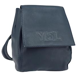 Mochila de cuero Saint Laurent azul marino oro Auth 166885