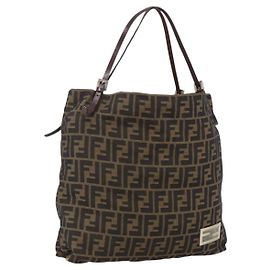Borsa tote in tela Zucca FENDI marrone nero Auth gh1821