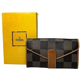 Vintage Fendi Roma Leder Karierte Clutch Braun