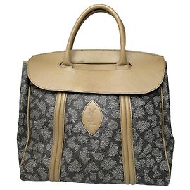 Borsa a mano in pelle monogramma in pietra Yves Saint Laurent vintage nera grigia marrone