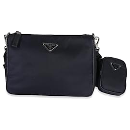 Borsa a Spalla Prada in Re-Nylon Blu e Rifiniture in Pelle Saffiano