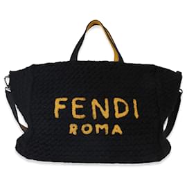 Borsa Tote in Lana Gialla e Nera con Logo Fendi