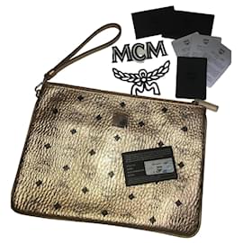 Borsa Clutch MCM Visetos in Pelle Dorata