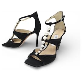 NUOVE SANDALI JIMMY CHOO AURA 37 IT 38 FR CAMOSCIO NERO
