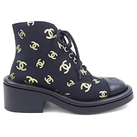 Schnürstiefel aus bedrucktem Stoff/Lammfell Chanel G39093Y56084