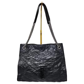 Borsa tote Niki grande in pelle di vitello stropicciata matelassé con monogramma Saint Laurent nera