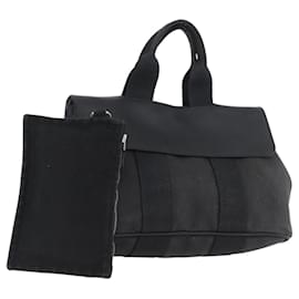 HERMES Valparaiso PM Handtasche Canvas Leder Schwarz Silber Auth bs33821 - Hermès