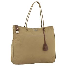 Borsa Tote PRADA Nylon Beige Argento Auth 173852
