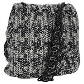Borsa a Spalla CHANEL in tweed Bianco Nero CC Auth bs33641V