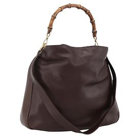 Borsa a Spalla in Pelle Gucci Bamboo 2way Marrone Oro 001 1705 1577 Auth th6602