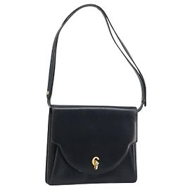 Borsa a Spalla Christian Dior in Pelle Nera e Oro Auth fm5126