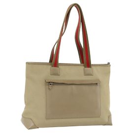 GUCCI Tote Bag aus Canvas Beige Khaki Rot 019 0426 3444 Auth bs33705