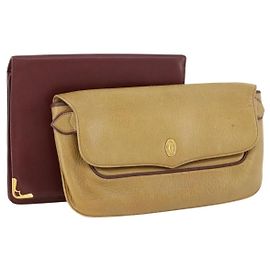 CARTIER Sac à main Must Line en cuir 2 pièces Bordeaux Or Auth BA10341