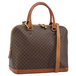 Céline Borsa a mano in tela Macadam CELINE in pelle PVC 2 in 1 marrone oro Auth 171116