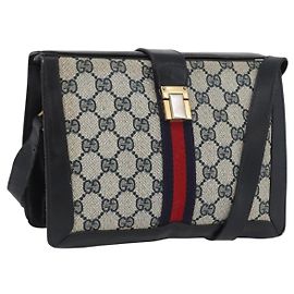 Borsa a Spalla Gucci GG Supreme Sherry Line PVC Blu Navy Oro Auth 171984