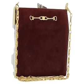 Bolsa de ombro em camurça bordeaux com corrente Horsebit Celine Ouro Auth ARZ301V - Céline