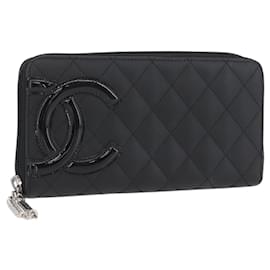 CHANEL Portafoglio Lungo Matelassé Cambon in Pelle Nera Argento CC Auth 172434SAV