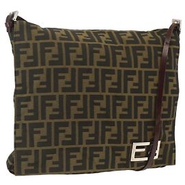 Borsa a Spalla in Tela Zucca FENDI Nera e Marrone Auth ka3016