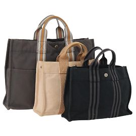 Hermès HERMES Borsa Fourre Tout in Tela 3 Pezzi Arancione Grigio Nero Auth fm5167