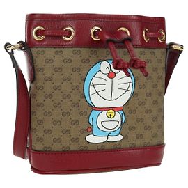 GUCCI GUCCI �~ Doraemon Micro GG Supreme Tasche PVC Beige Gold 647801 Auth LNZ389SM