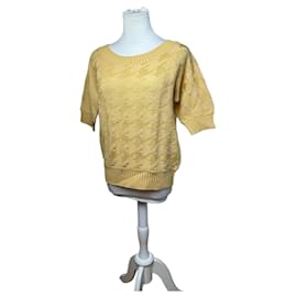 Vintage Dior Kurzarm-Wollpullover Gelb M