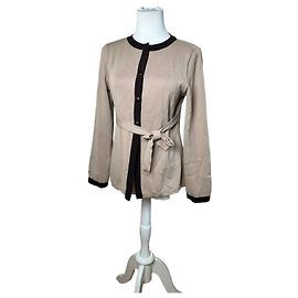 Vestido de Lana Vintage Balenciaga / Abrigo Corto Negro Marrón-Beige M