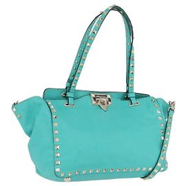 VALENTINO Borsa Rock Studs in pelle 2 in 1 Verde Oro Auth BA10926