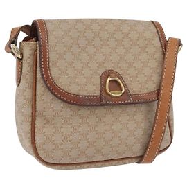 Céline Borsa a Spalla in Tela Macadam CELINE PVC Beige Oro Auth LNZ975