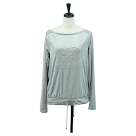 CHANEL CC Tops Rayón Talla 36 Plata CC Auth am10856V
