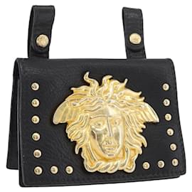 Gürtel Tasche Gianni Versace Leder Schwarz Gold Auth BA11338