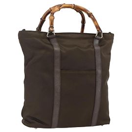 Borsa a mano in nylon khaki e argento Gucci Bamboo 000 1998 0508 Auth bs33832