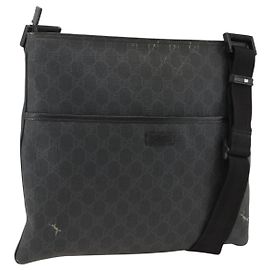 Borsa a Spalla GG Supreme in PVC Nero Argento di GUCCI 162904 Auth ka3041