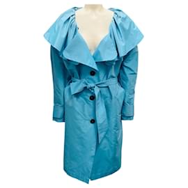 Türkiser Seiden-Taffeta-Trenchcoat mit Gürtel von Viktor & Rolf